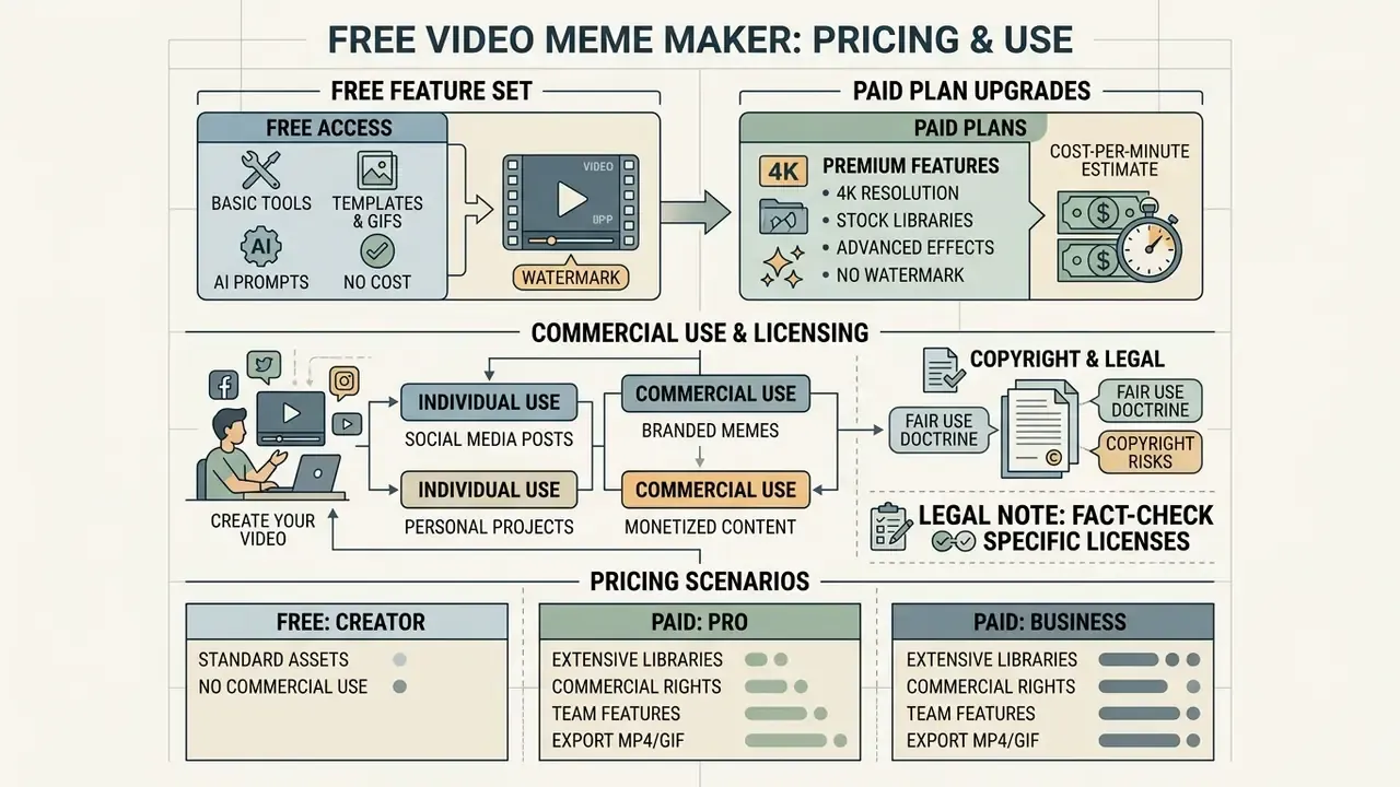 Comparison chart detailing free versus paid software features, licensing rules, and subscription tiers