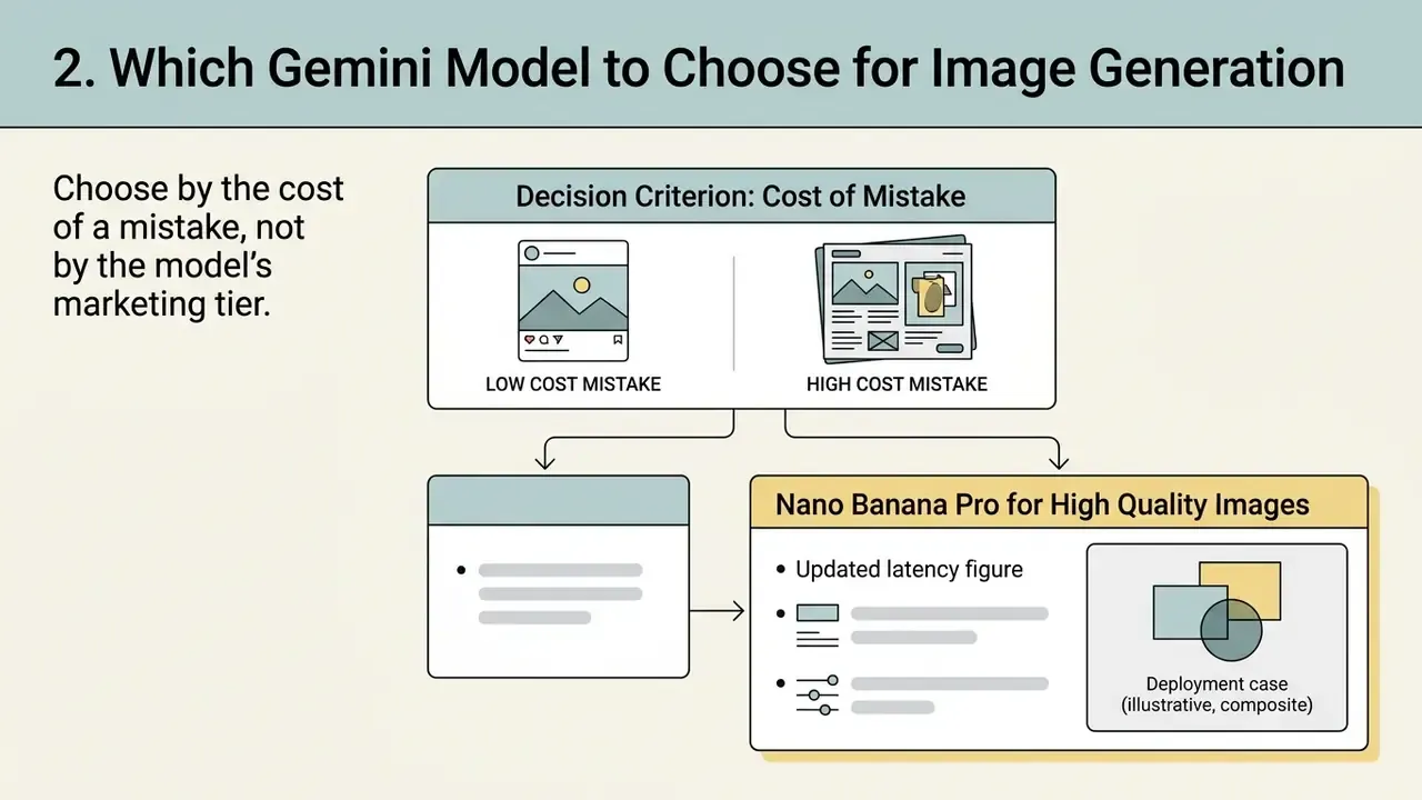 Decision matrix comparing low and high cost mistakes to determine model selection for image generation