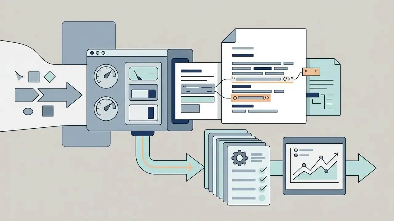 System processing text prompts into structured code payloads for audit and performance tracking