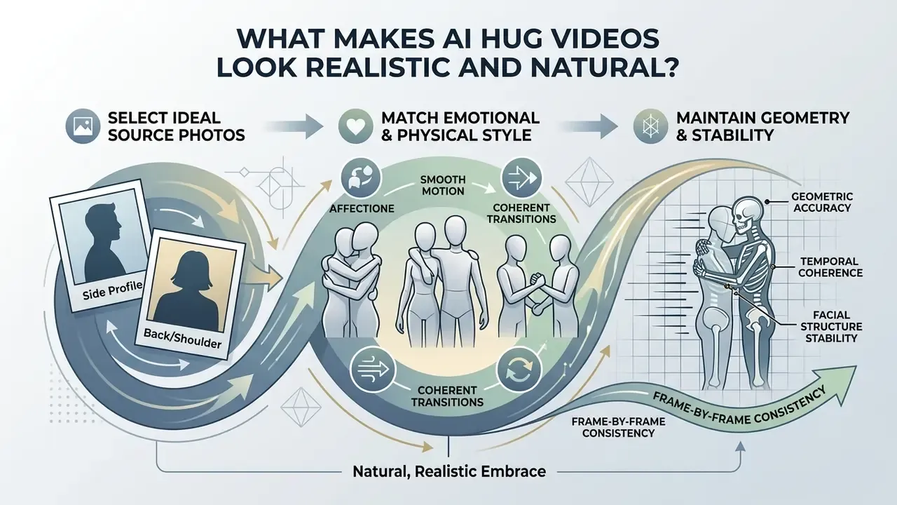Infographic detailing the essential factors for achieving realistic movement in an ai hug video generator