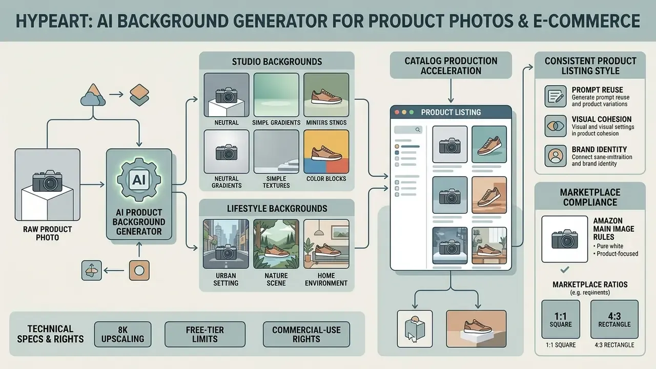Flowchart detailing the process of transforming raw product photos into consistent e-commerce listings