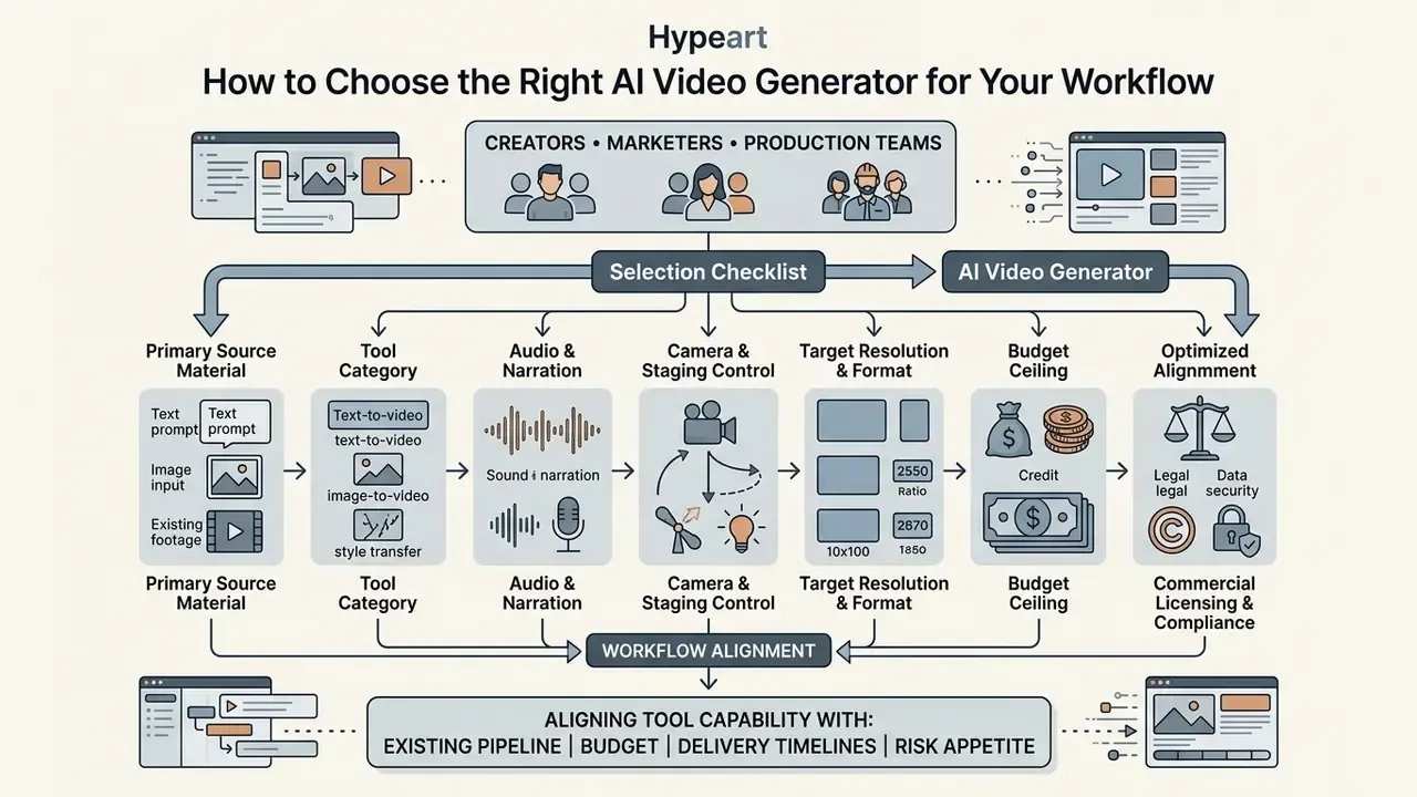 Selection checklist for choosing the best AI video generator based on workflow and technical requirements