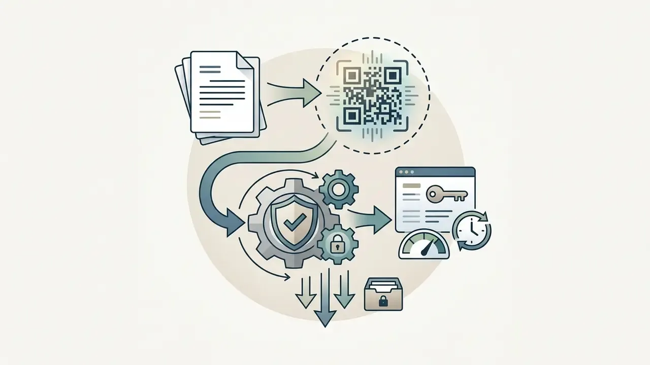 Documents linking to a code that passes through a gear mechanism to access a controlled web portal