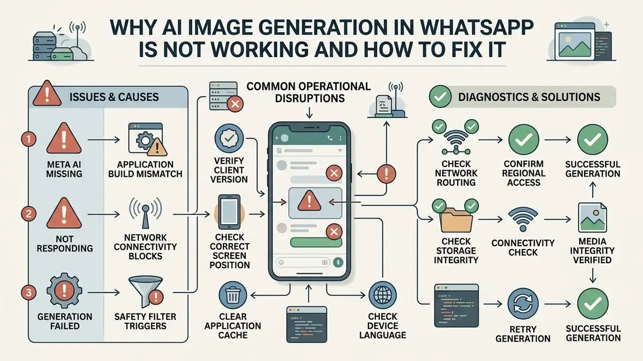 Troubleshooting guide showing common causes of generation errors and steps to resolve them on a smartphone