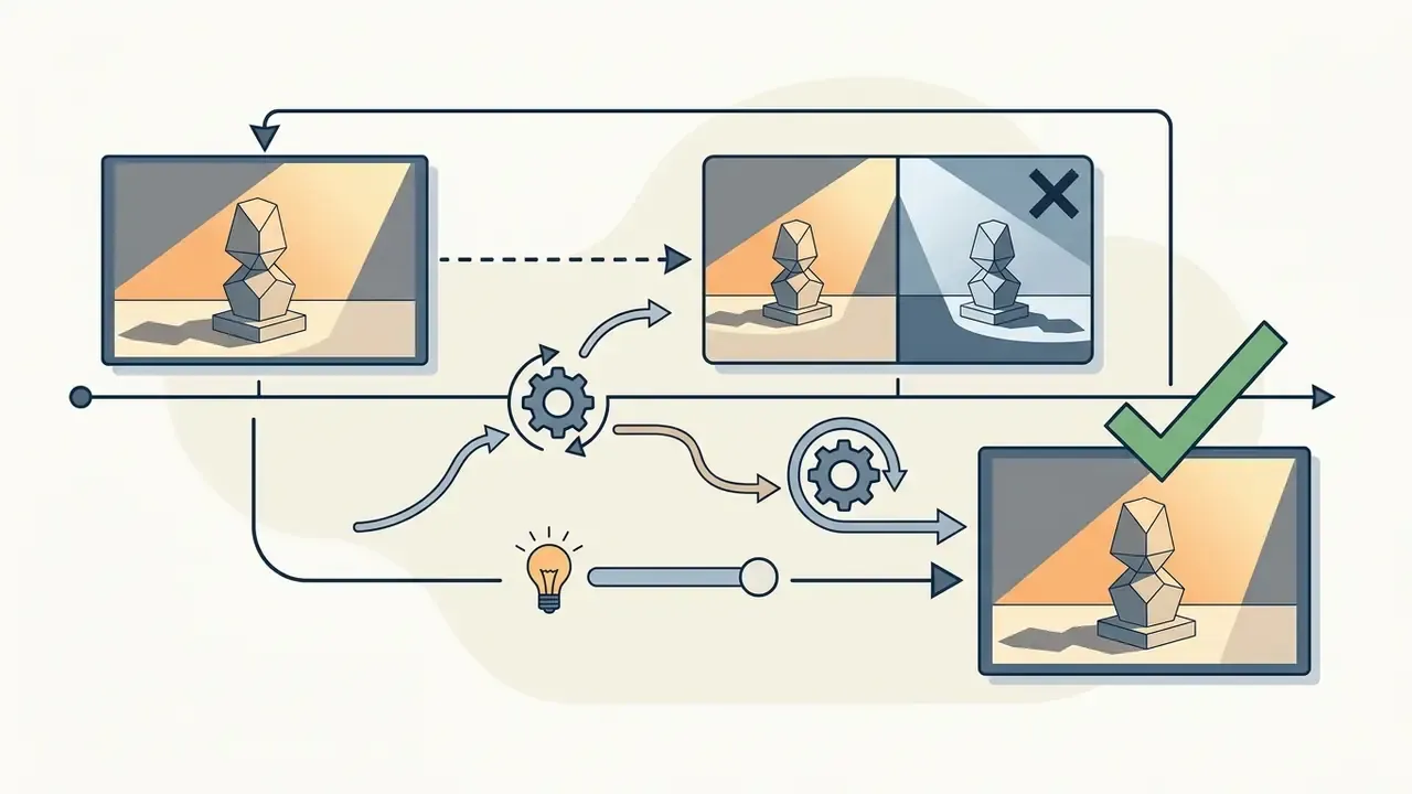 Two keyframe images with matching lighting connected by gears to produce a consistent final video frame