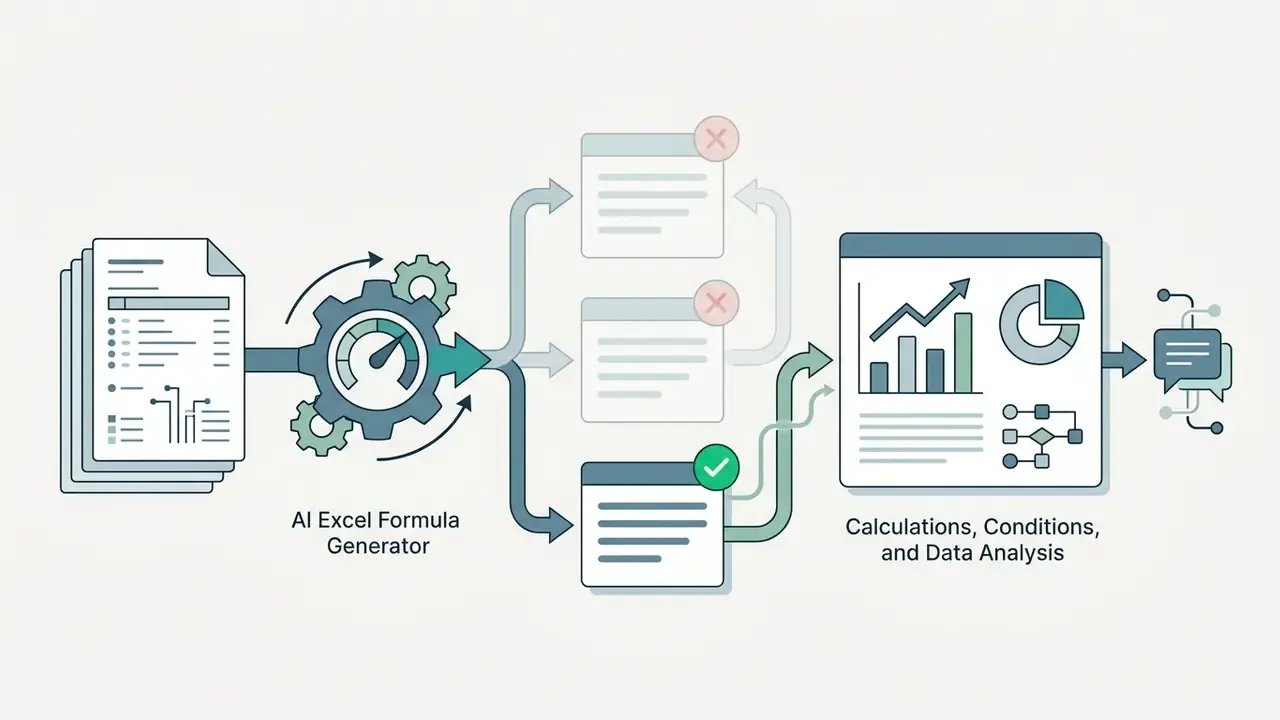 Documents feeding into a gear processor that filters data into successful outputs and analytics dashboards