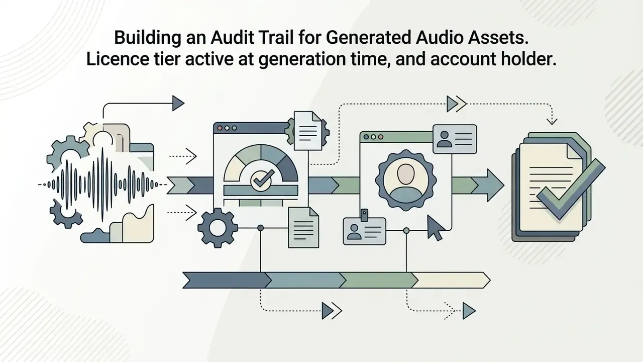 Audio waveform processing linked to account profile icons and a final stamped document report
