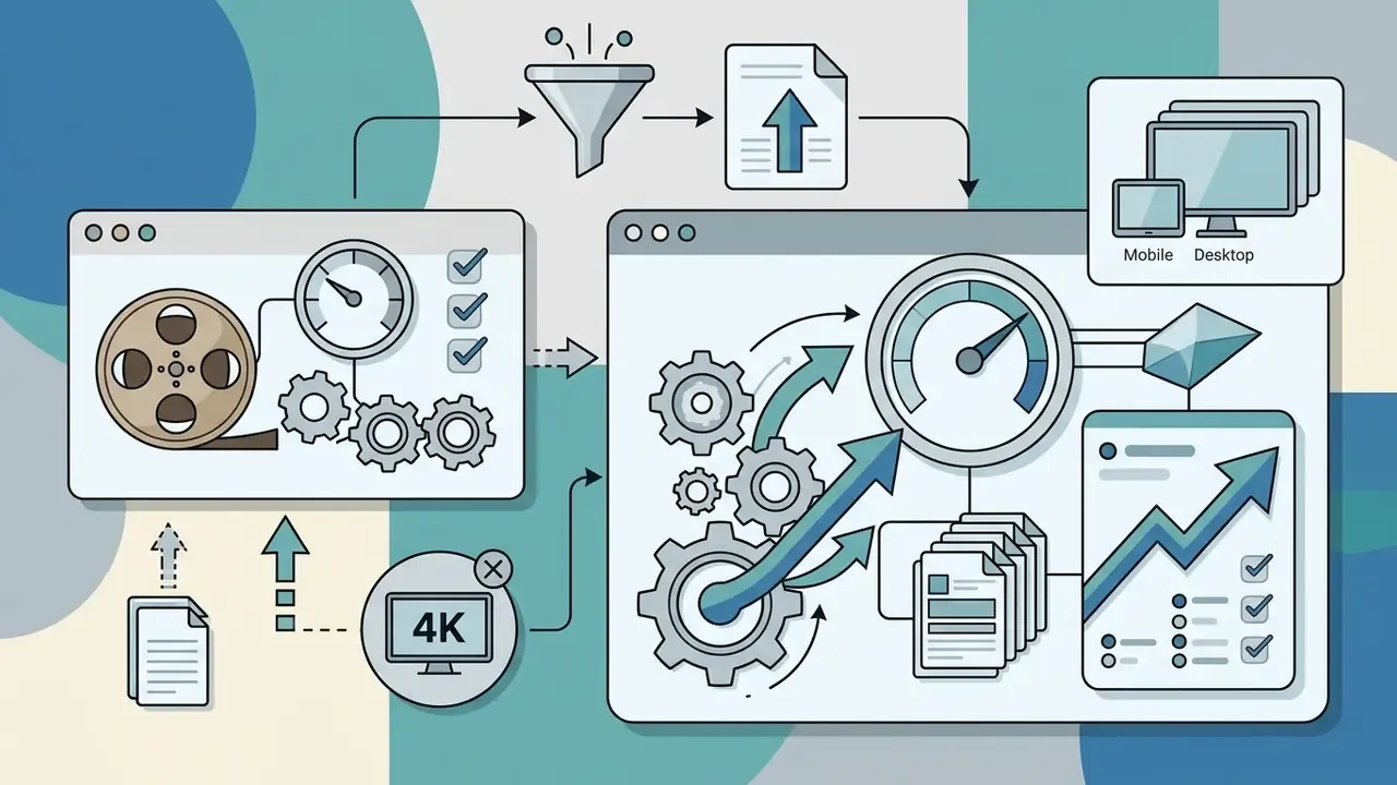 System architecture showing data processing, 4K mobile constraints, and high-resolution desktop output