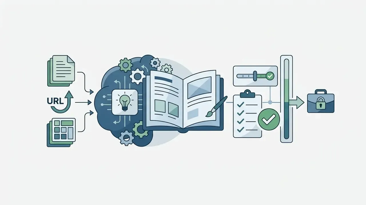 Documents and URLs feeding into a cloud processor to generate a structured report with security checks