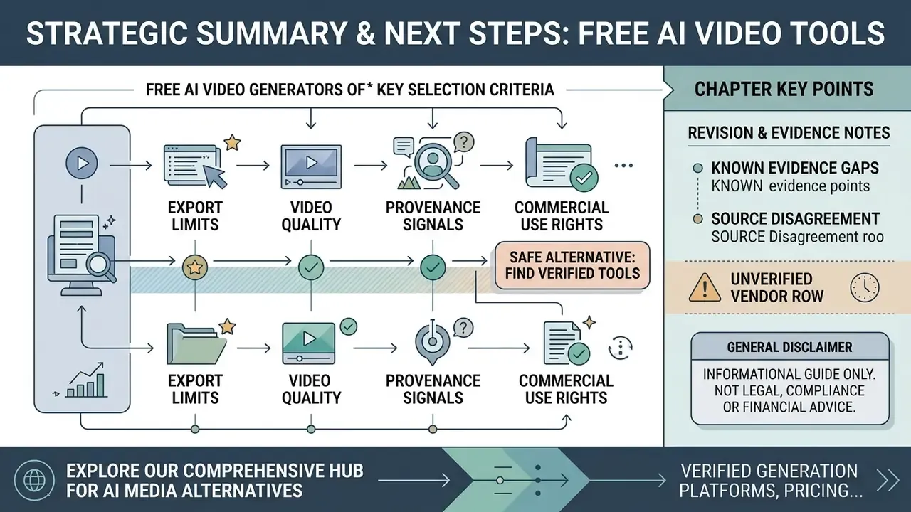 Flowchart comparing selection criteria for a free AI text to video generator alongside revision notes