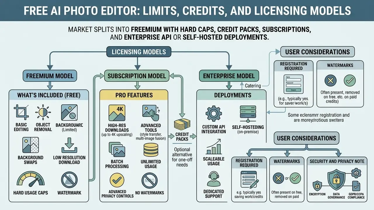 Flowchart comparing freemium, subscription, and enterprise licensing models for software tools