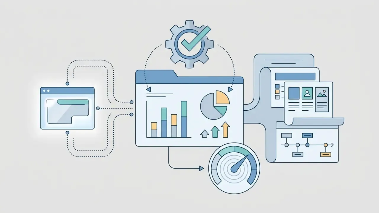 Digital interface processing data into charts and documents with a gear and a speedometer gauge