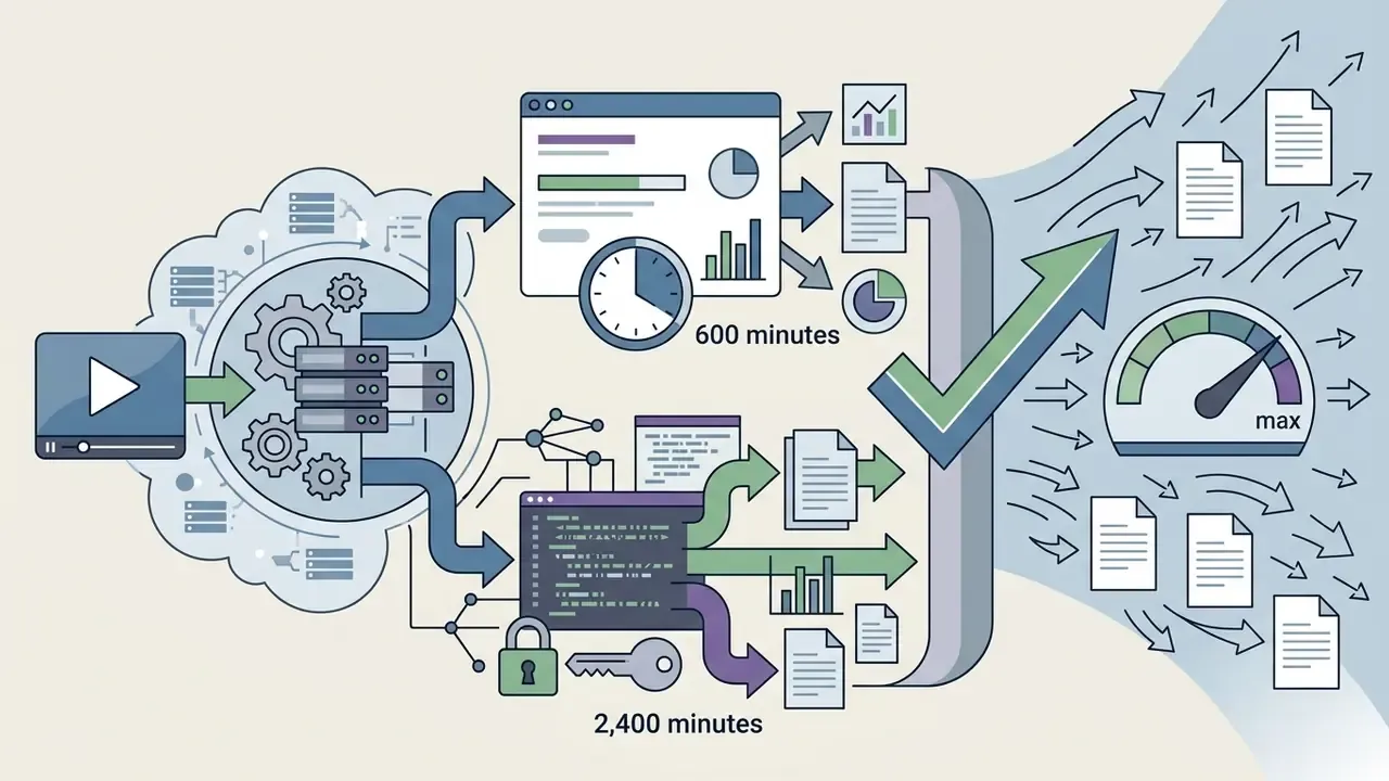 Video processing pathways showing web portal and API usage limits leading to increased data output