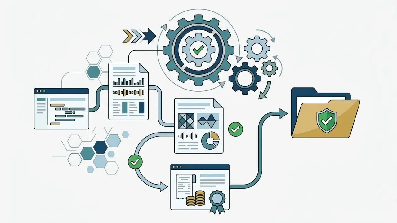 Gear mechanism processing data files and receipts into a protected folder for compliance documentation