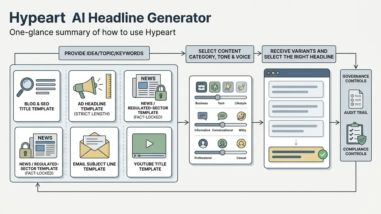 Flowchart outlining the AI headline generator process from inputting keywords to selecting final variants