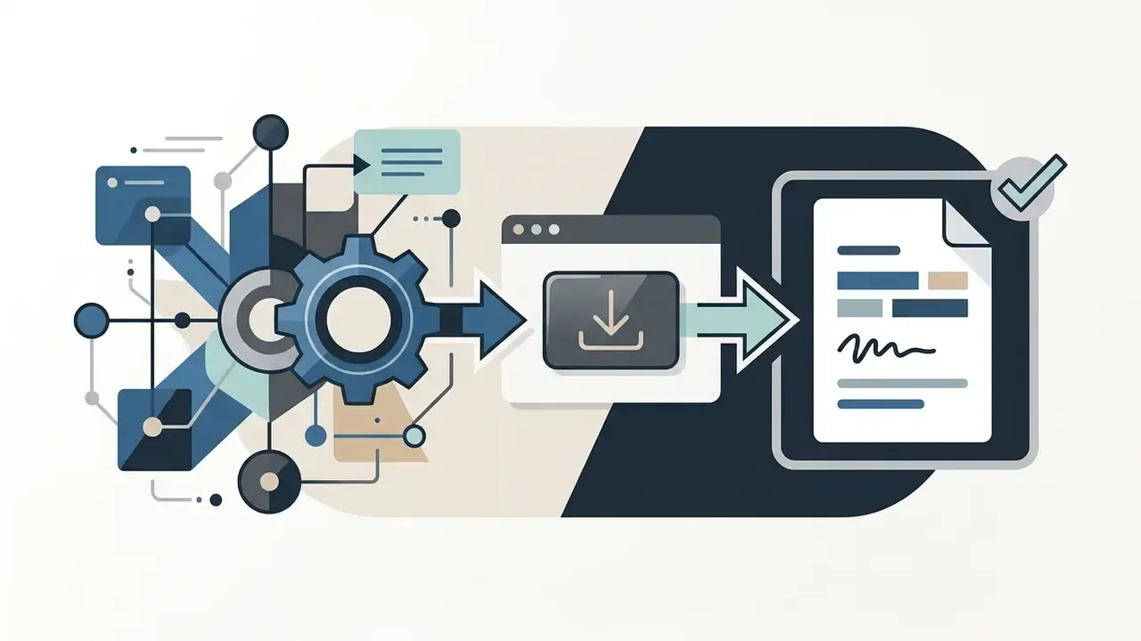 Gear icon representing a node network being downloaded as a JSON file for automated processing