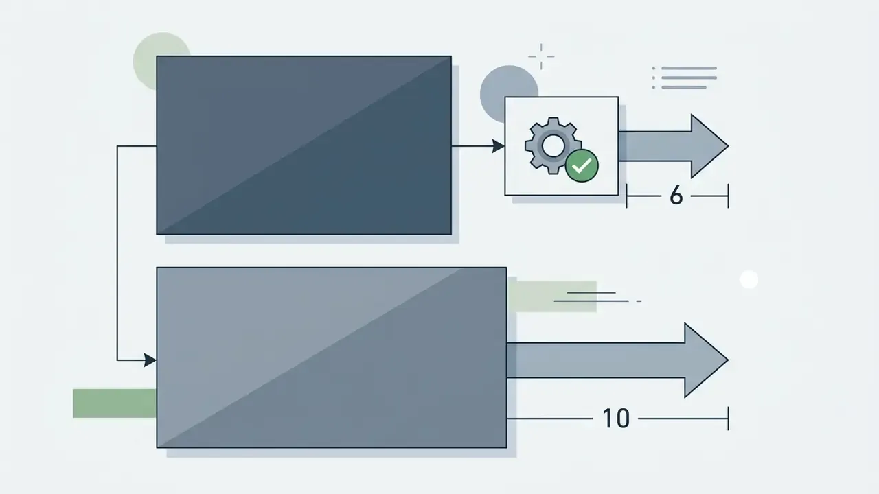 Flowchart comparing six and ten second video generation processes with gear and checkmark icons
