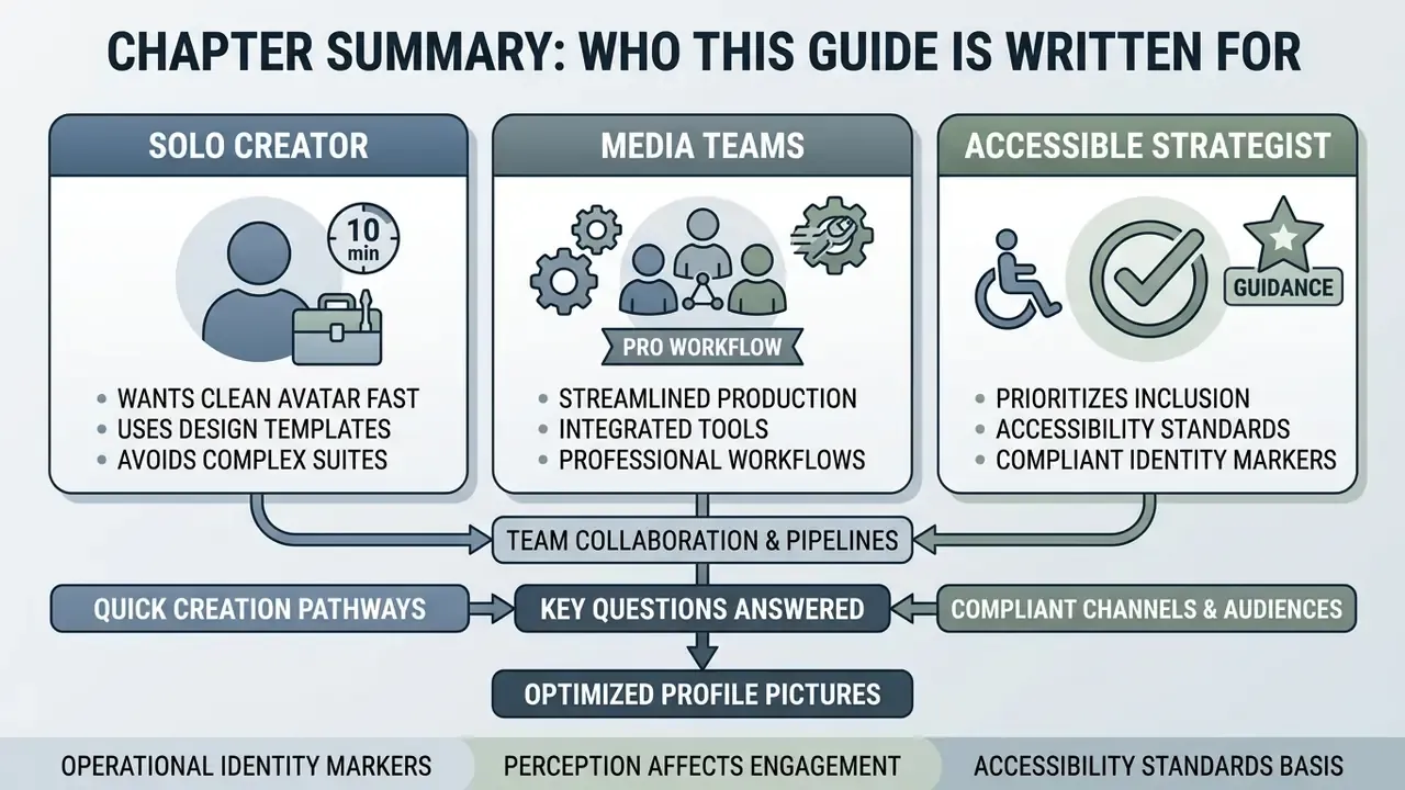 Infographic showing three user types for a YouTube pfp maker including solo creators, media teams, and strategists