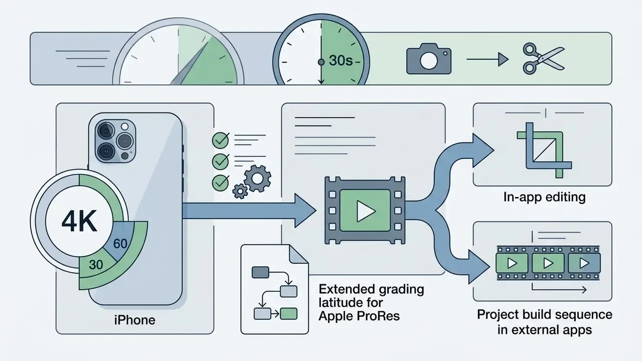 IPhone recording 4K video at 30 or 60 fps for subsequent in-app editing or external project assembly