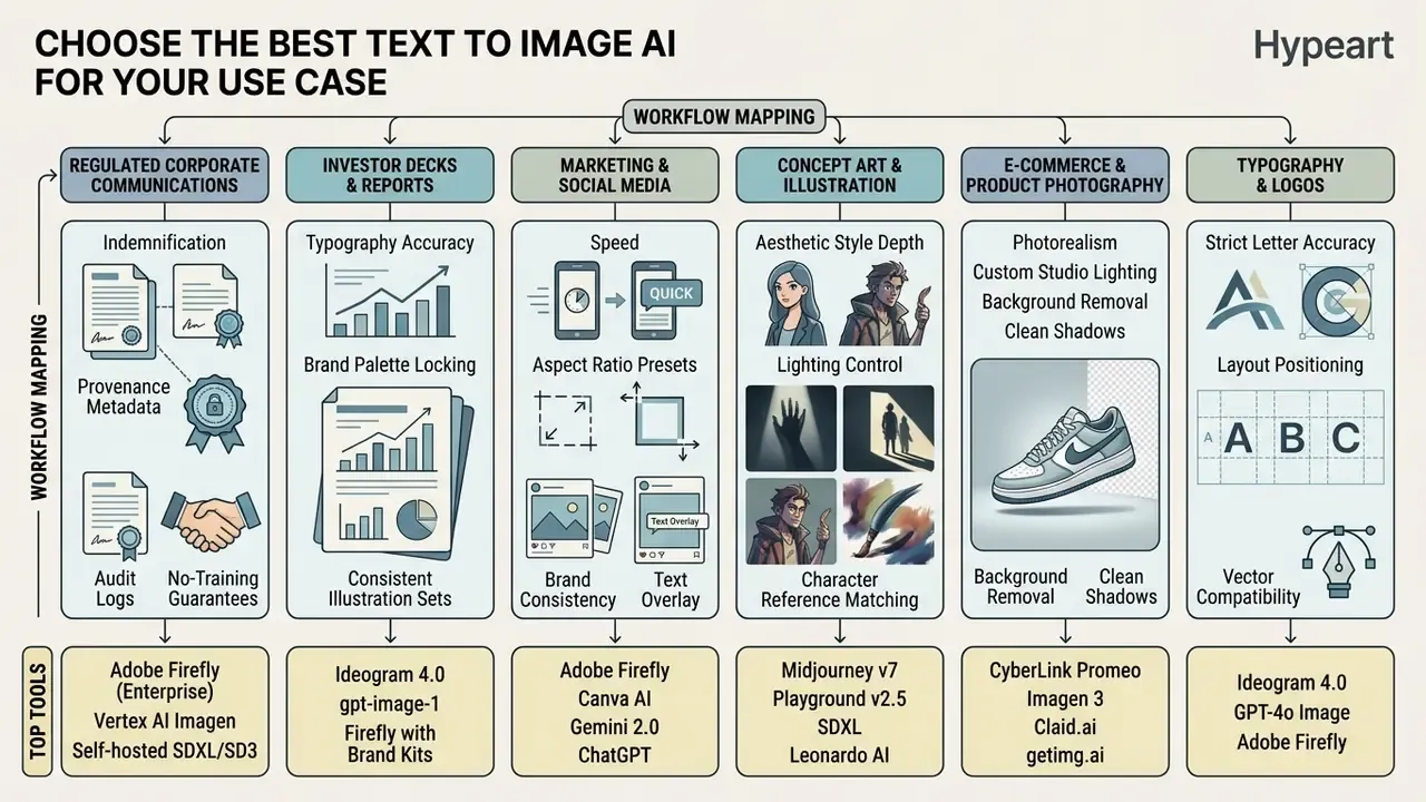 Categorization of AI text to image tools based on specific professional use cases and workflow requirements