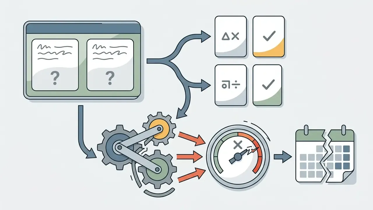 Double prompts feeding into gears that trigger a gauge error and a broken calendar schedule