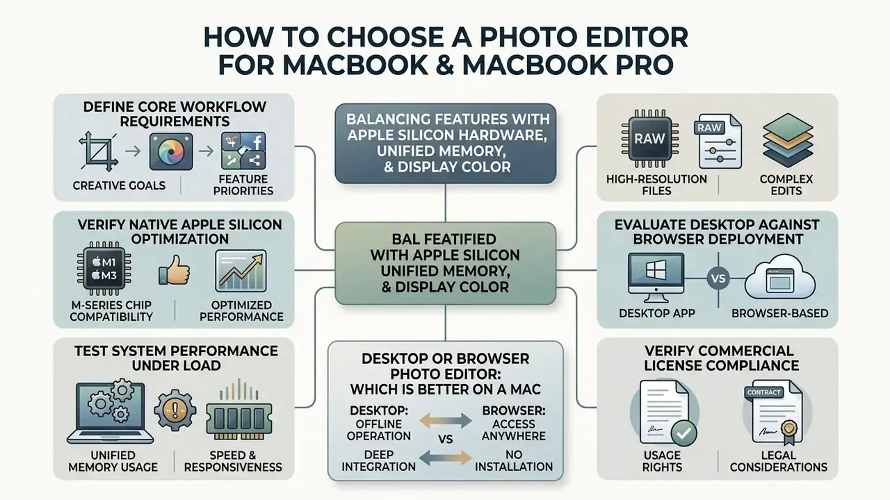 Centralized guide for evaluating photo editor for Mac software based on hardware and workflow requirements