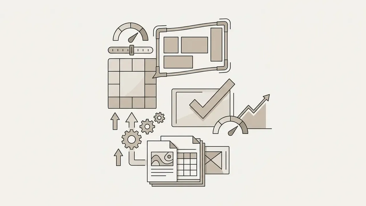 Gears and gauges connecting document inputs to aspect ratio frames and performance metrics