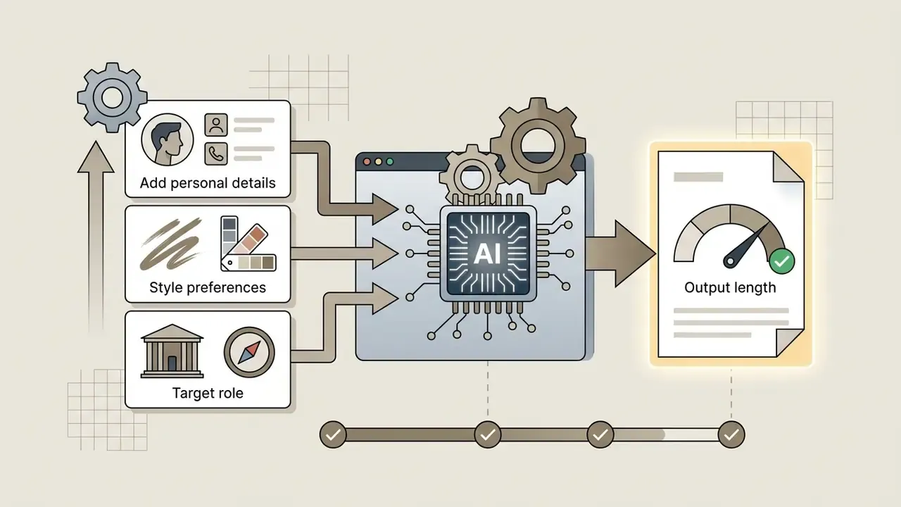 User inputs flowing into an AI processor to generate a document with a length gauge