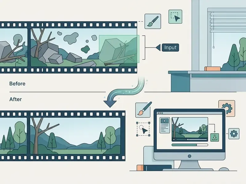 Comparison of a video frame before and after using AI to remove unwanted objects from the scene