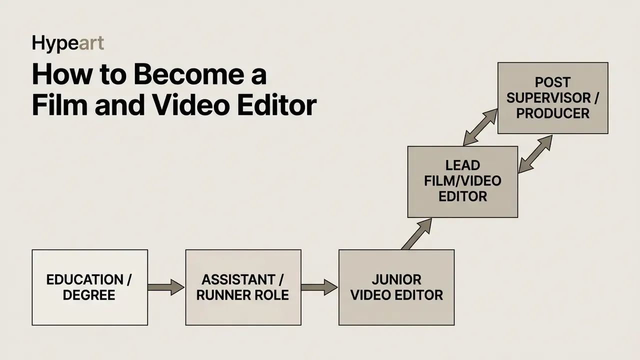 Stepwise progression from education through entry-level roles to senior post-production positions