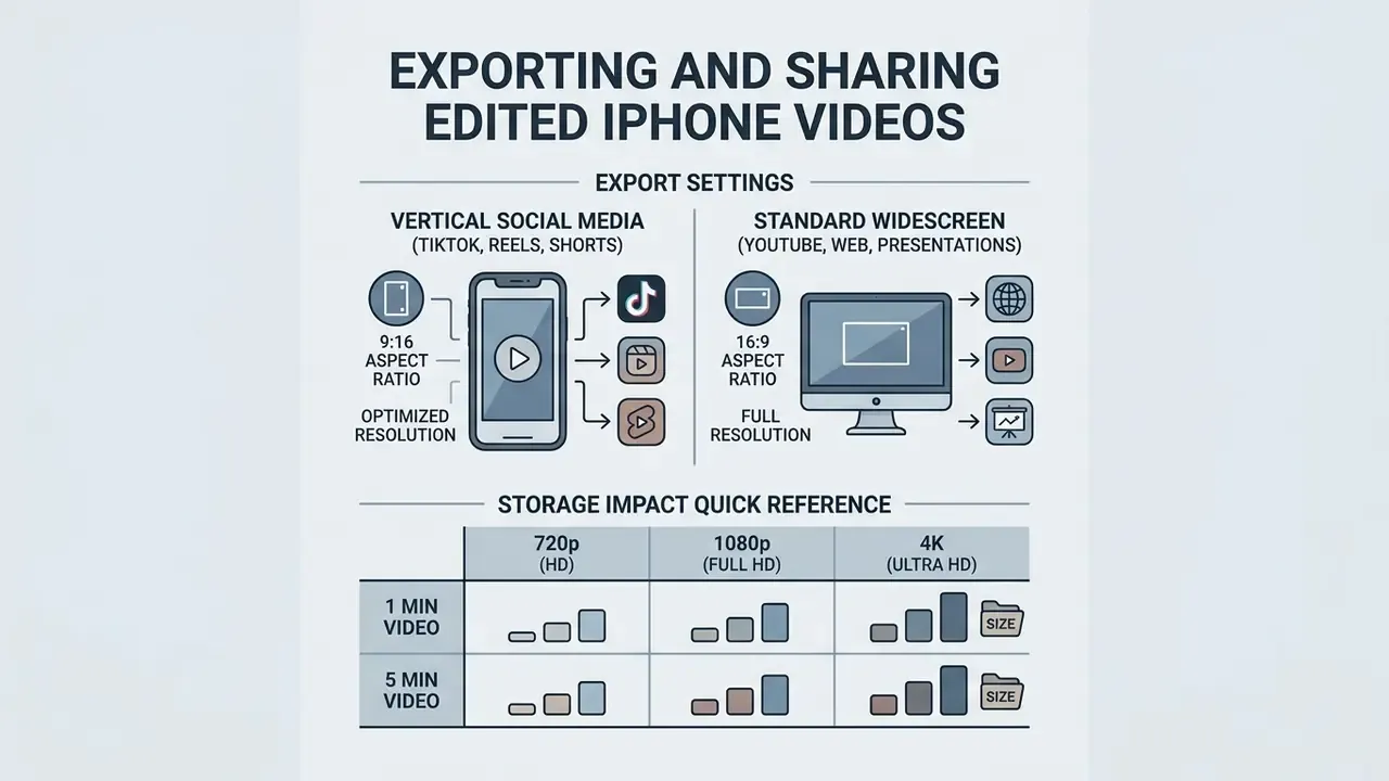 Comparison chart for iPhone video export settings and the storage impact of different resolutions