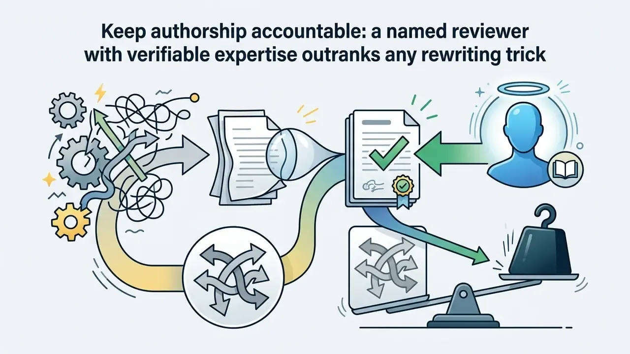 Gears and tangled lines processing documents toward a human reviewer and a weighted balance scale