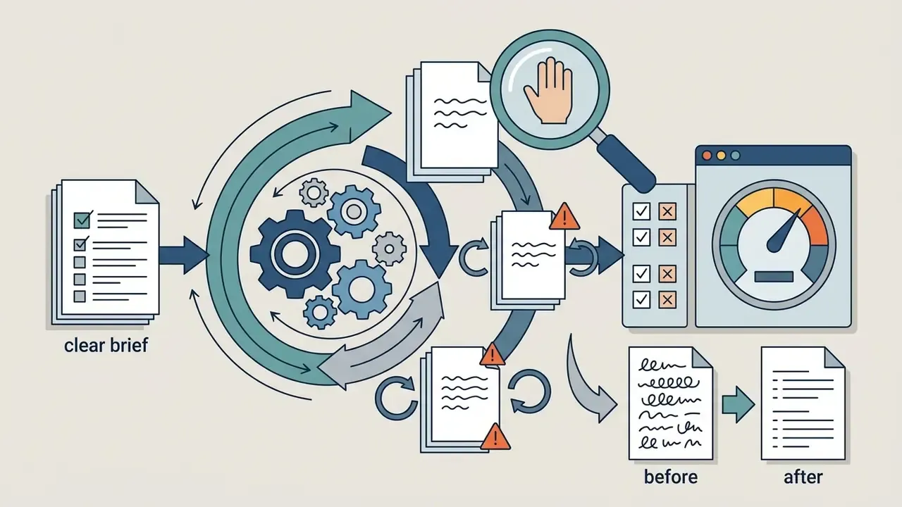 Circular gear system processing documents through review stages to refine content from before to after
