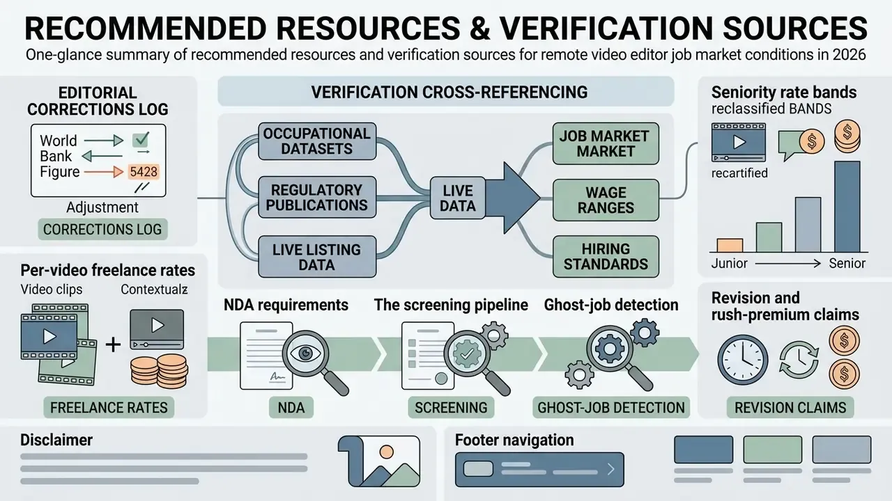 Diagram showing the cross-referencing process for remote video editor job market data and standards