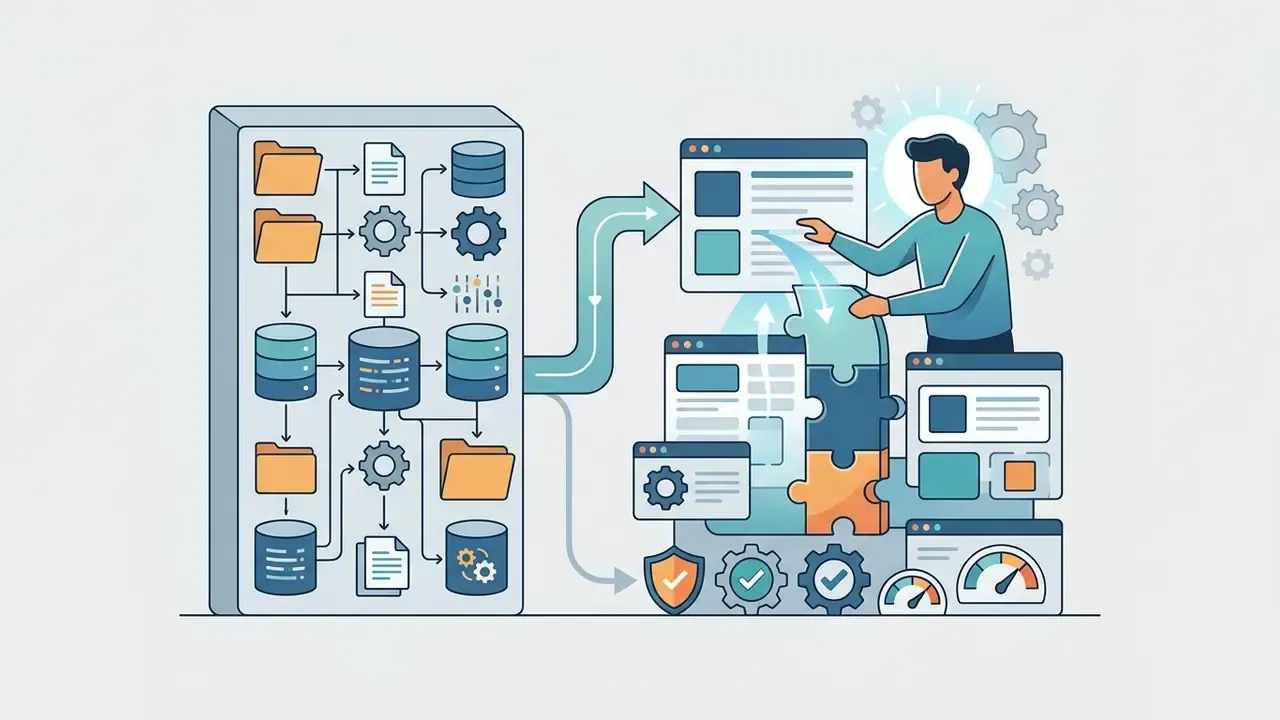 Person assembling software components from data catalogs into a functional user interface