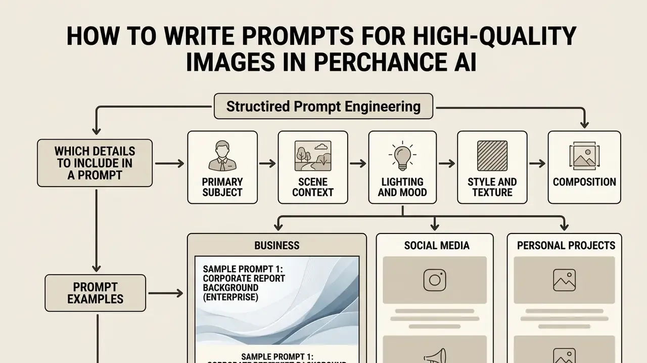 Structured infographic mapping prompt engineering components and example categories for visual generation