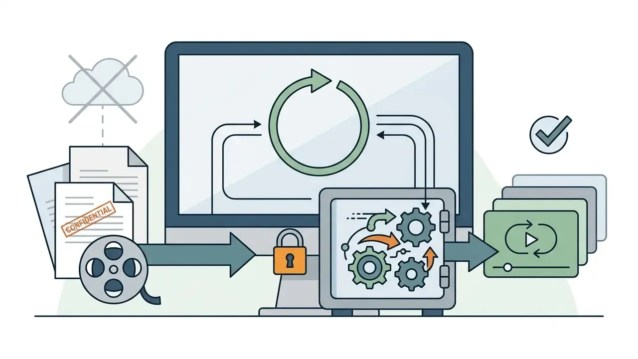 Confidential documents and film reel bypassing cloud upload to be processed inside a secure local safe