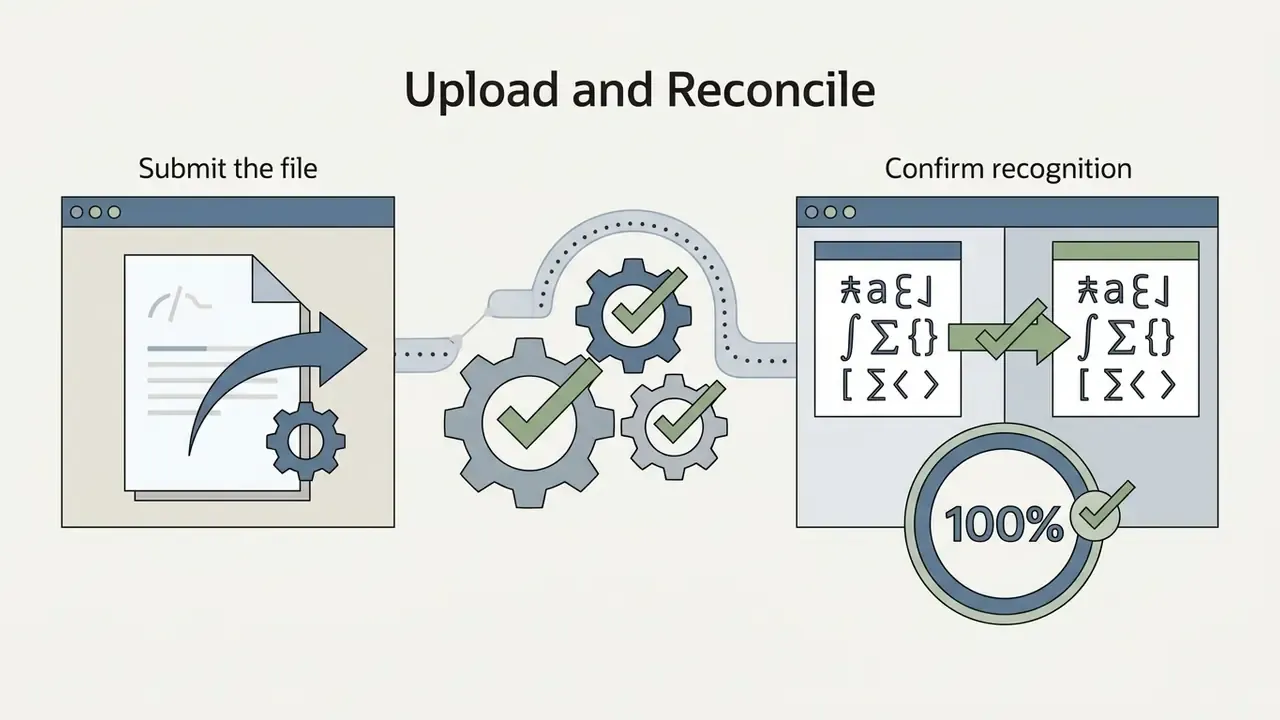 Document submission and character reconciliation process for an AI math solver system