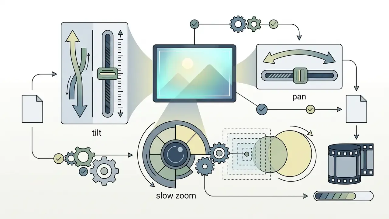 Controls for tilt, pan, and slow zoom applied to a photo to create a video sequence