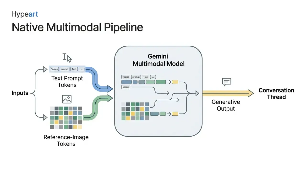 Flowchart illustrating how the Gemini AI image generator processes text and image inputs into a single output