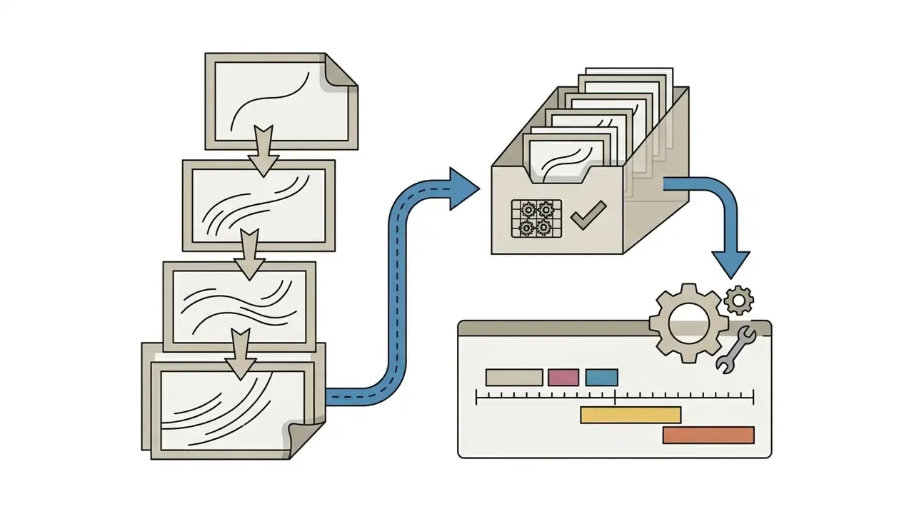 Sequence of image frames being processed into a folder and then imported into a video editing timeline