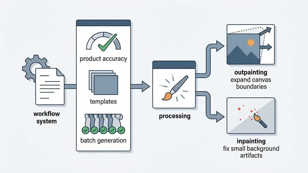 How batch generation and templates lead to inpainting and outpainting image processing