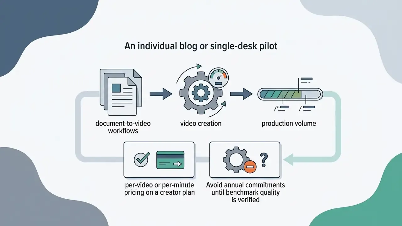 Diagram showing a document to video workflow loop for managing production volume and creator plan pricing