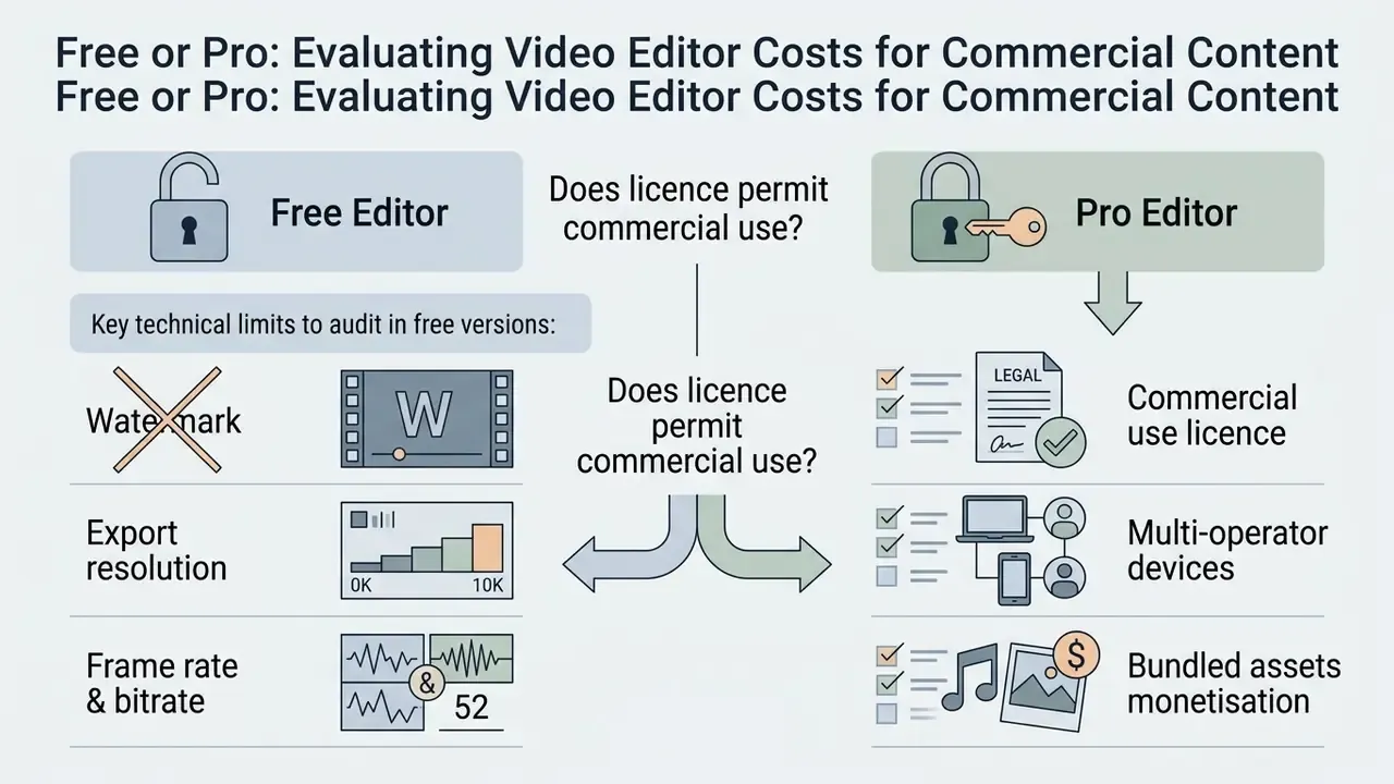 Comparison chart showing technical limitations of free software versus commercial licensing for pro tools