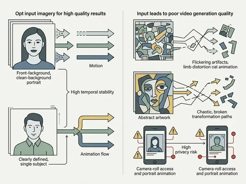 Comparison of clean portrait inputs versus cluttered imagery for stable AI video generation results