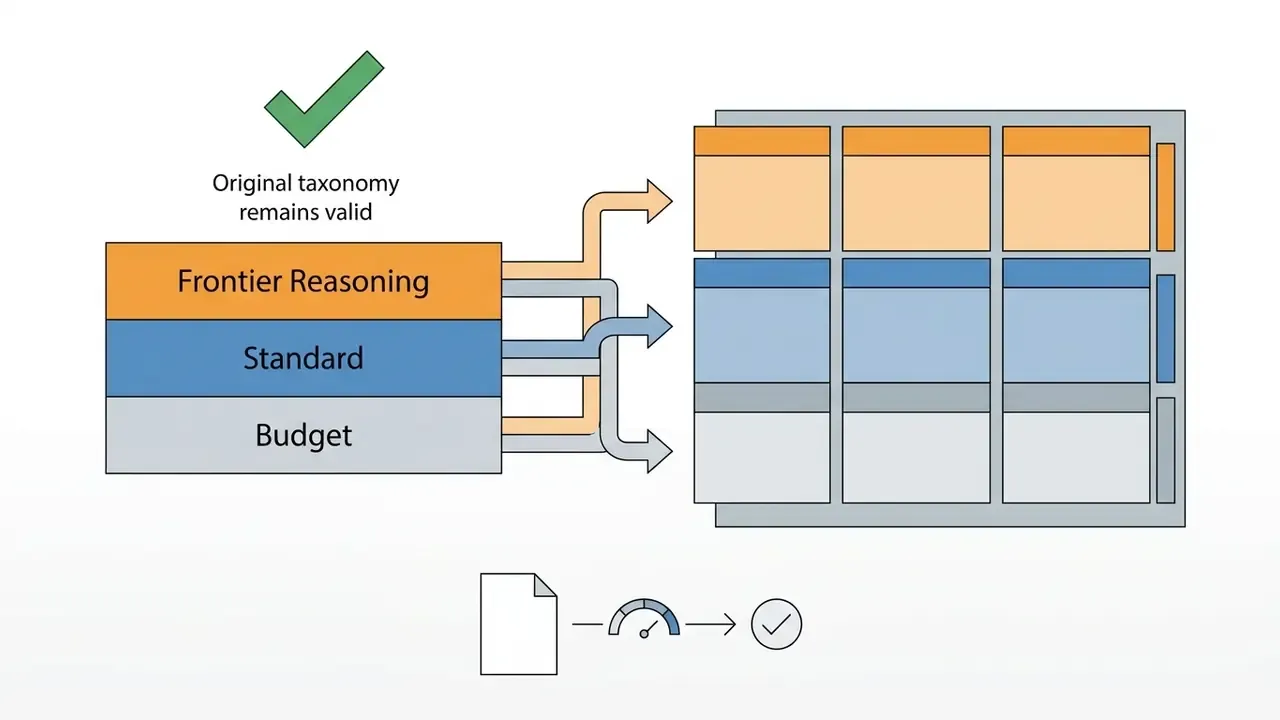 Three-tier capability stack routing into a nine-workflow matrix with a document processing icon below