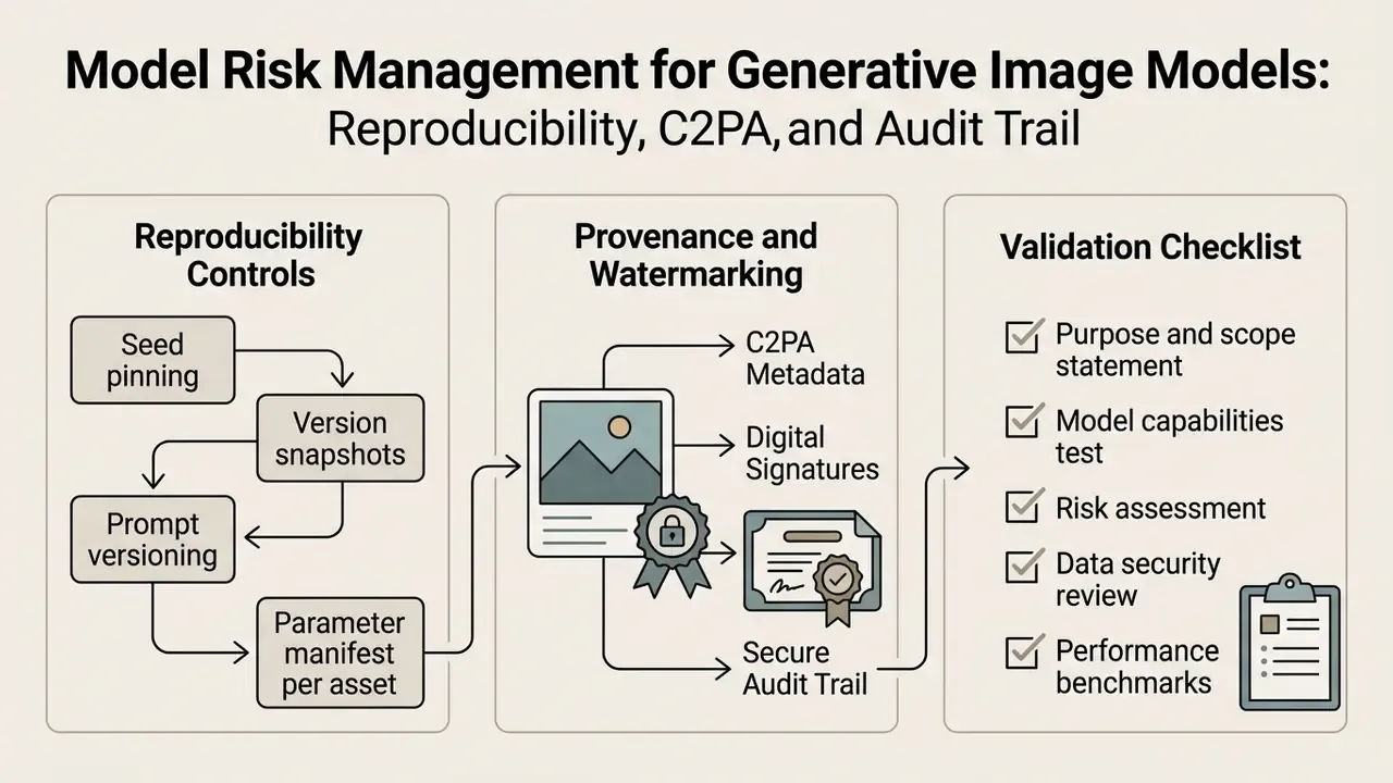 Three-part guide detailing reproducibility controls, provenance, and validation checklists for AI models