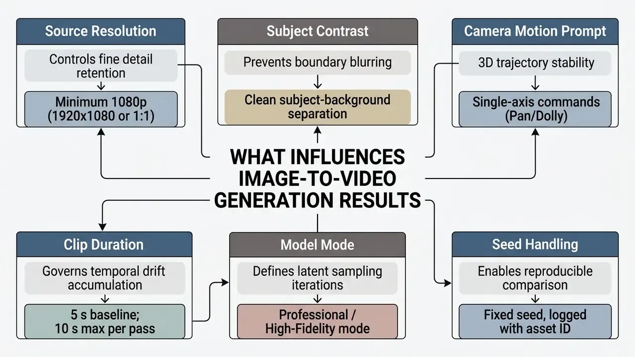 Table of key parameters like resolution and duration that affect convert image to video AI output quality