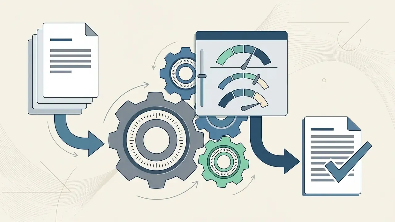Documents feeding into a gear system and a control panel to produce a verified text file
