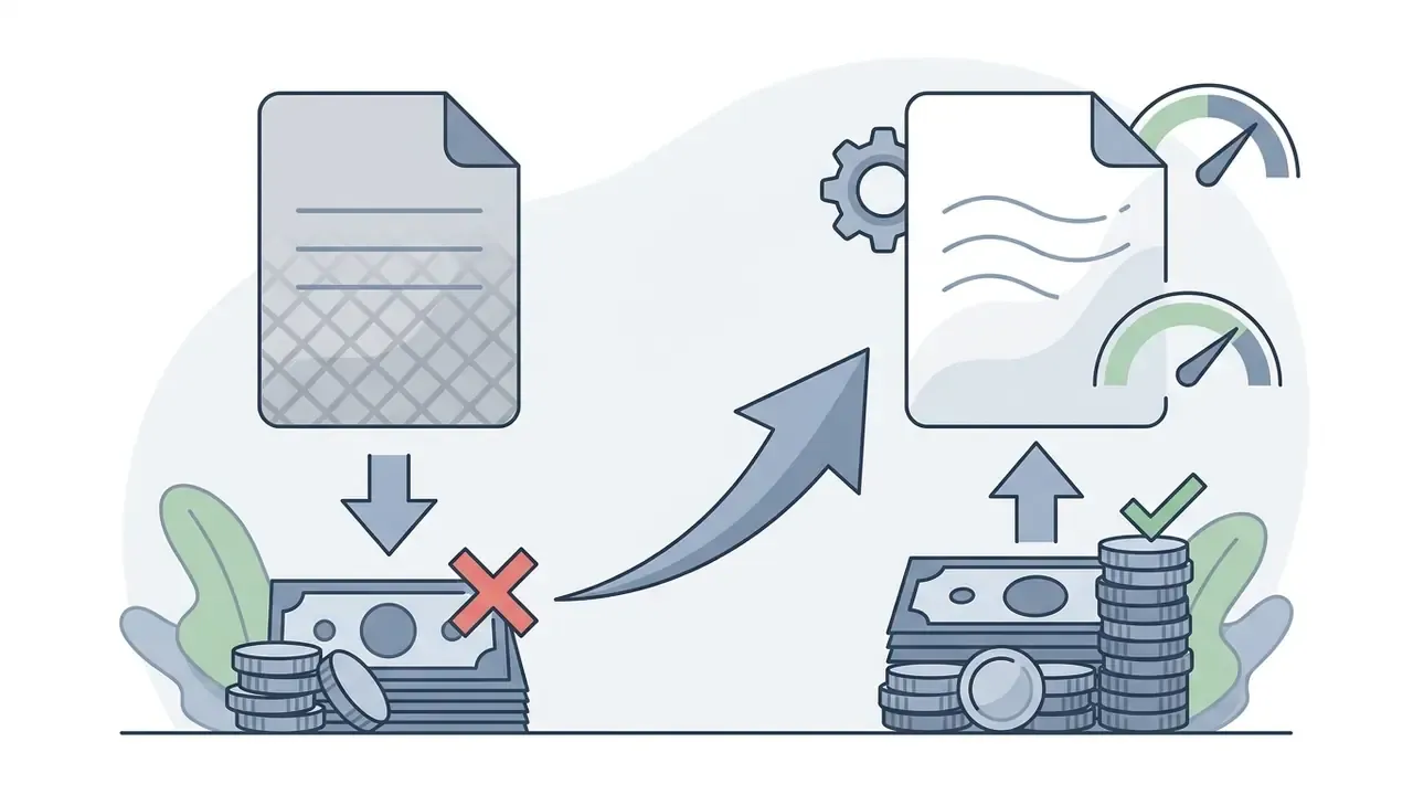 Document with watermark moving toward a clean version after payment of fees